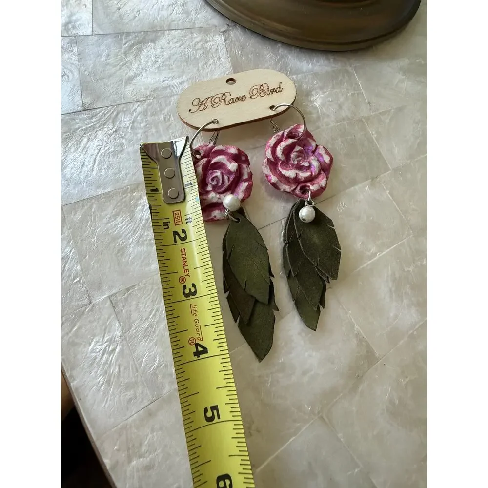 A Rare Bird Rose Leaf Pearl drop Earrings